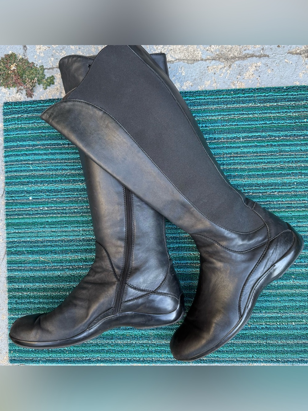 Agl Black Leather Knee-High Zip Black Boots 38.5 Italy